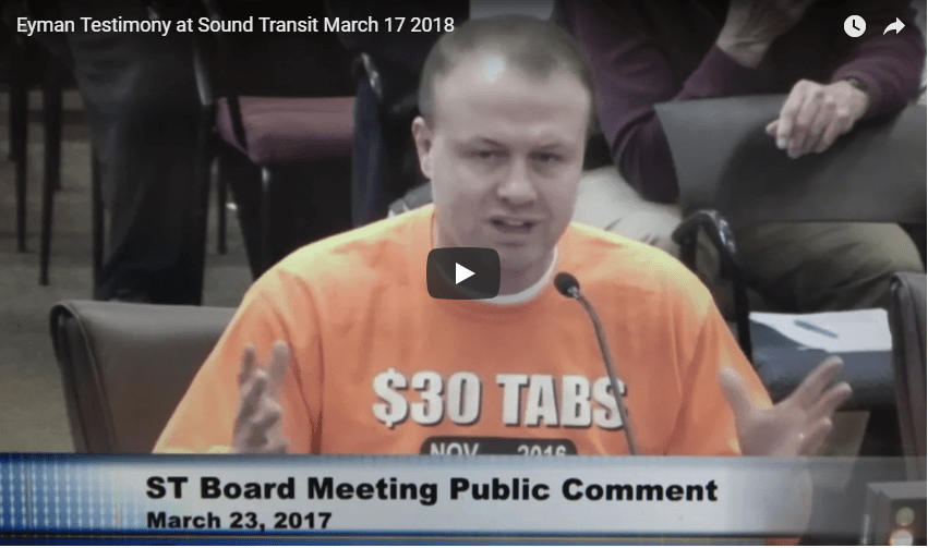 WATCH 1 MINUTE VIDEO: Eyman rips Sound Transit board for ripping off taxpayers!