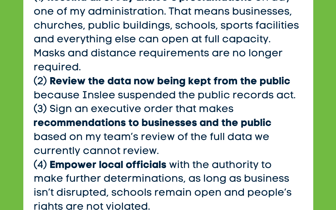 FACEBOOK LIVE tonight @ 6pm. Topic: my plans to REOPEN WA + Q&A. Election day