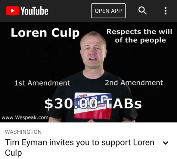 WATCH my 30 second video supporting Loren Culp — I’m introducing him @ 2 huge rallies this weekend.